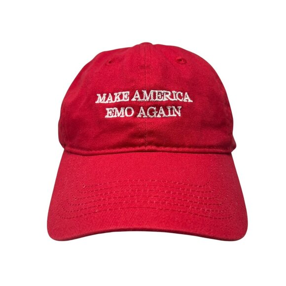 Make America Emo Again Strapback Dad Baseball Hat Cap Red Music Concert Parody - Picture 1 of 10